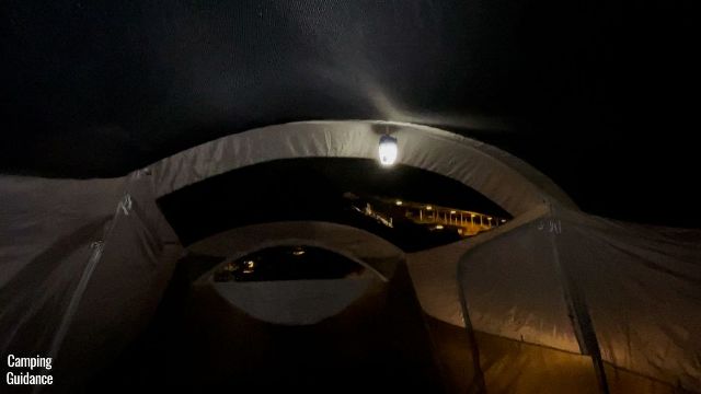 This is a picture of my Black Diamond Apollo hanging on the lantern loop of the WeatherMaster 10-Person Tent.