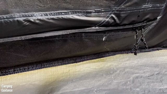 I also noticed that water started leaking into the tent through the zipper of the hinged D-door of the Coleman 10-Person Instant Cabin Tent.