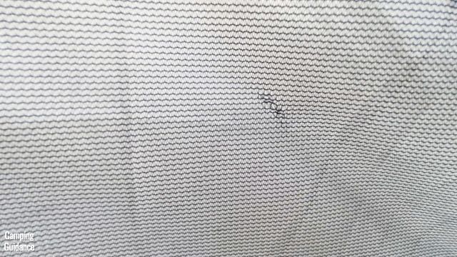 This is one of the mesh runs/inconsistent mesh that I found in the Ozark Trail 10-Person Cabin Tent.