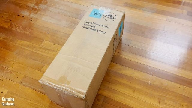 This is the outer cardboard packaging of the Ozark Trail 10-Person Family Cabin Tent.