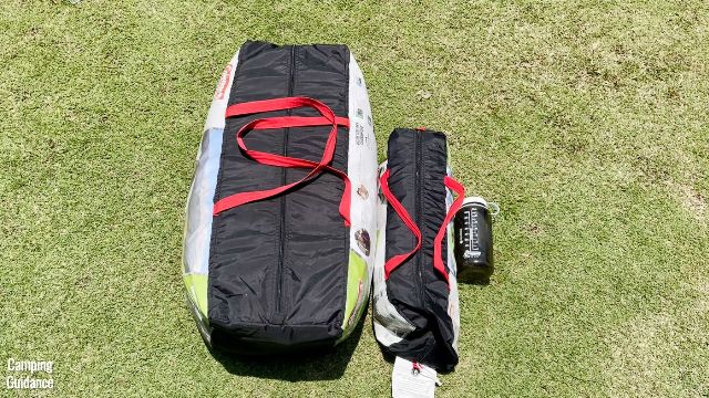 This is the Coleman WeatherMaster 10-Person Tent (left) beside a Coleman 2-Person Sundome Tent (middle) and a 32-ounce Nalgene bottle for a size comparison.
