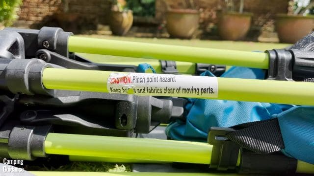 The central hub of the Coleman 10-Person Instant Cabin Tent is a pinch point hazard.