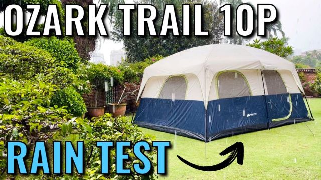 This is a picture of my Ozark Trail 10-Person Cabin Tent in my yard while it was raining out. This is the picture that I used for my thumbnail of my "Ozark Trail 10-Person Cabin Tent Rain Test" video on YouTube.