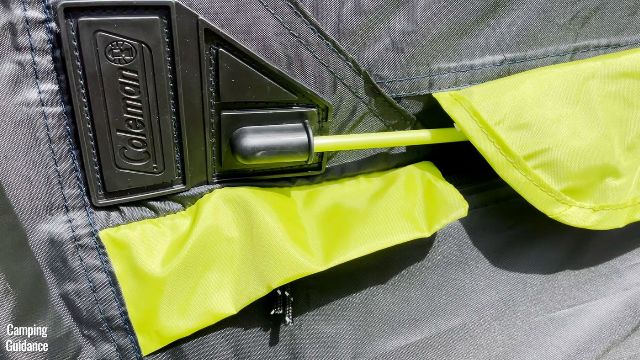Zippers protected by a small storm flap in the Coleman Dark Room Instant Cabin 10