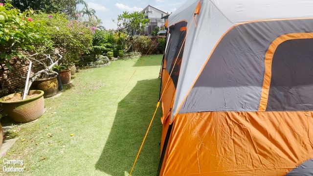 This picture shows that the side walls of the Core 10-Person Straight Wall Cabin Tent is almost vertical.