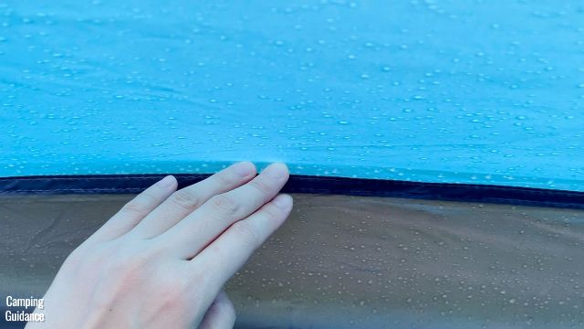 This is the seam connecting the tent fabric of the Columbia Mammoth Creek Tent to the bathtub flooring, which is taped.