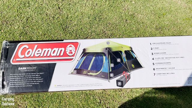 This is what the front packaging of the Coleman 10-Person Instant Cabin Tent looks like.
