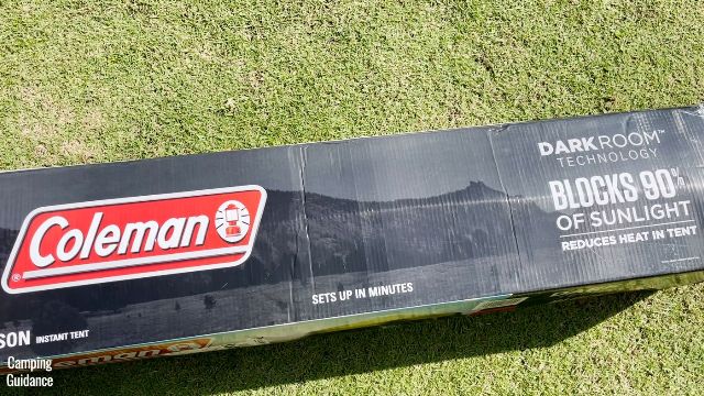 This is what the back packaging of the Coleman 10-Person Instant Dark Room Tent looks like.