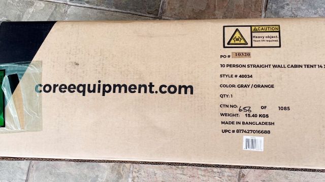 This is what the outer packaging of the Core Straight Wall Cabin Tent looks like.