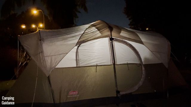 This is a picture of my WeatherMaster 10-Person Tent illuminated with a lantern inside the tent.