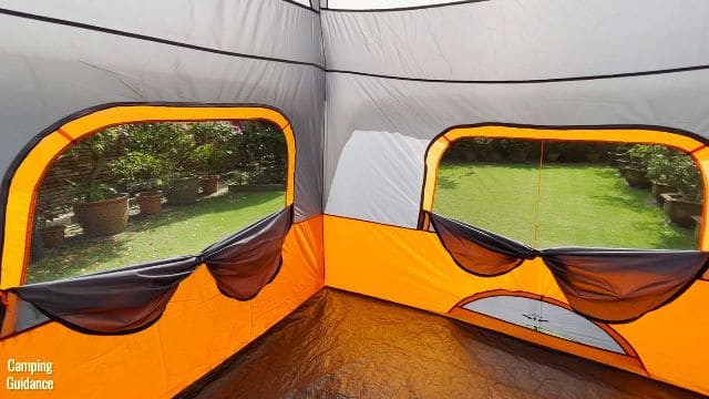 Here are 2 of the 4 windows inside the Core 10-Person Straight Wall Cabin Tent, each measuring about 45 by 25.5 inches.