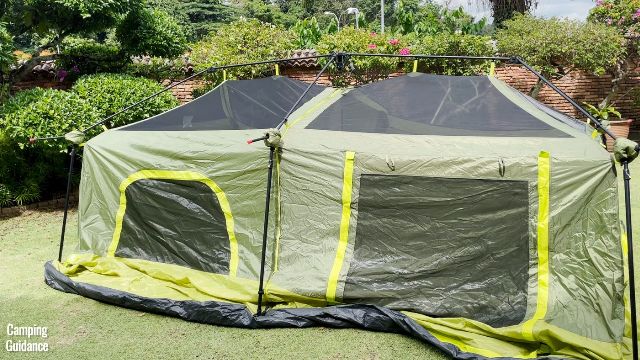 This is the Outdoor Products 10-Person Instant Cabin Tent partially set up.