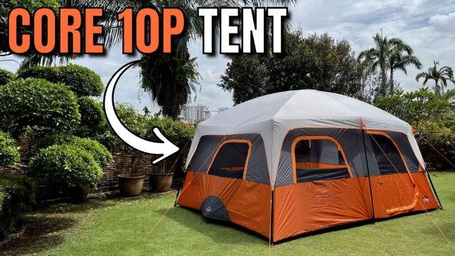 This is the Core Equipment 10-Person Straight Wall Cabin Tent in my yard.