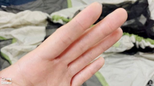 I noticed some black spots on my hand when I touched the tent body out of the box. They're small, but shouldn't have been there in the first place.