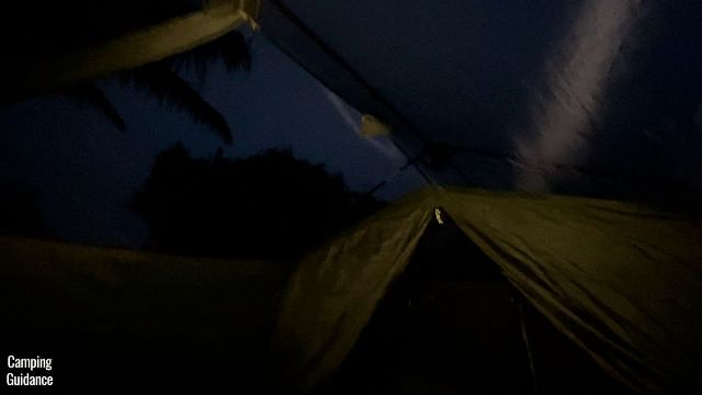 This is what the ceiling mesh of the Outdoor Products 10-Person Tent looks like at night.