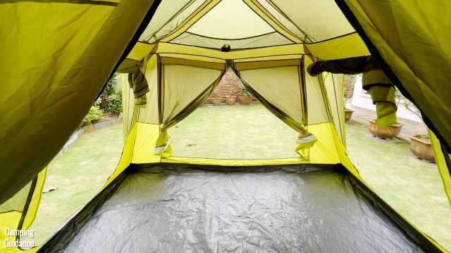The 3 doors of the Outdoor Products 10-Person Instant Cabin Tent.