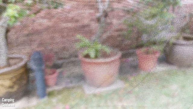 This is a picture of the no-see-um mesh that I found on one of the windows inside the Outdoor Products 10-Person Instant Cabin Tent.