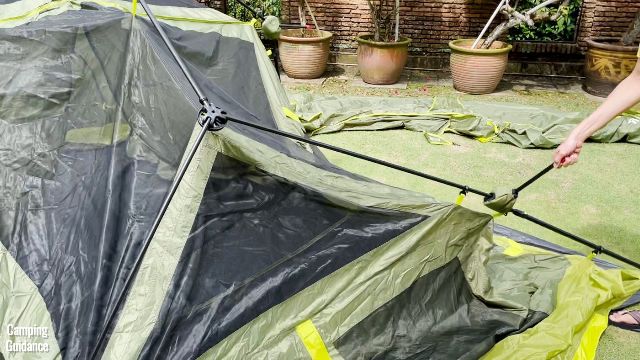 The Outdoor Products Instant Cabin 10 being set up.