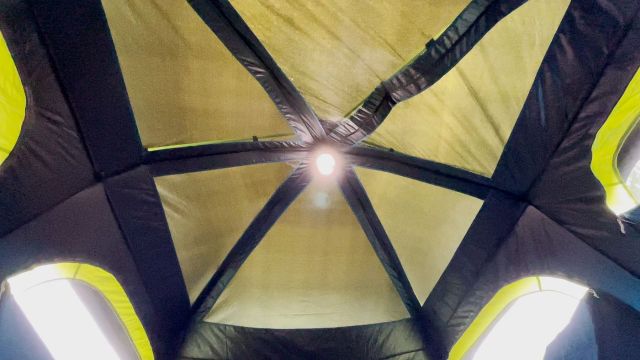 This is a picture of the roof of the Coleman 10-Person Instant Cabin Tent with the rainfly attached.