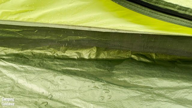 I noticed this seam in the Outdoor Products 10-Person Instant Cabin Tent leaking while I was rain testing it.
