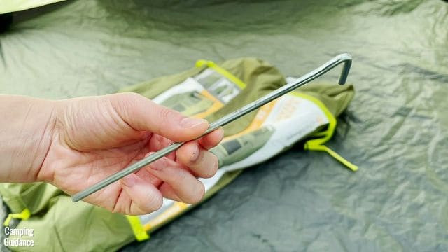 This is what the tent stakes provided with the Outdoor Products 10-Person Instant Cabin Tent look like.