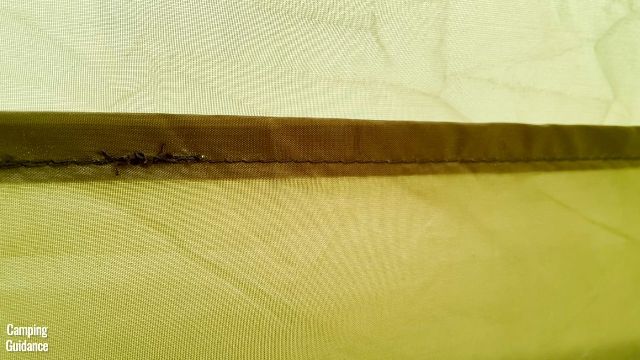 One small part of the stitching inside the Outdoor Products 10-Person Instant Cabin Tent was not that great, but it wasn't a big deal to me and didn't affect my use of the tent at all.