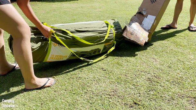 This is what the Outdoor Products 10-Person Instant Cabin Tent looks like out of the box.