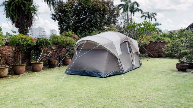 This is a picture of my WeatherMaster 10-Person Tent in my yard with quite a bit of wind blowing through it.