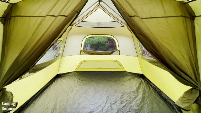This is a picture of the 3 windows inside the Outdoor Products 10-Person Instant Cabin Tent.