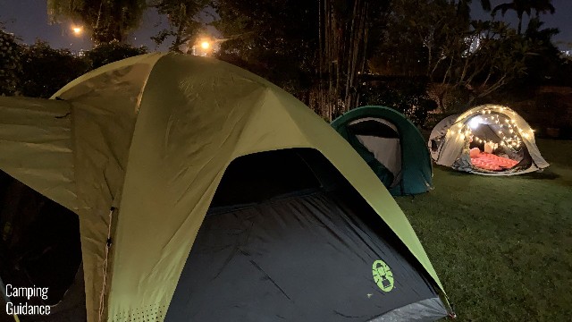 This is my Coleman 4-Person Carlsbad Dome Tent (left), Quechua 2 Seconds Regular Tent (middle), and my Quechua 2 Seconds Fresh and Black Tent (right).