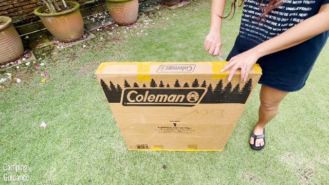 This is a picture of me unboxing the Coleman 2-Person Pop Up Tent.