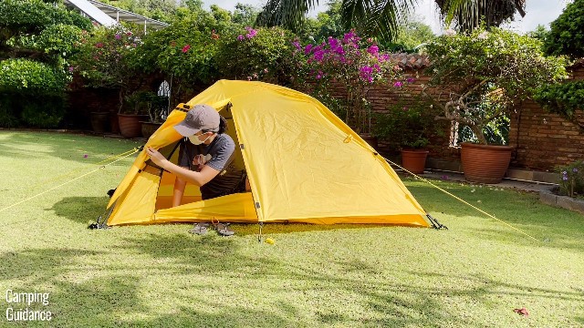 This is what the Teton Sports 1-Person Vista Quick Tent looks like with the vestibule partially opened.