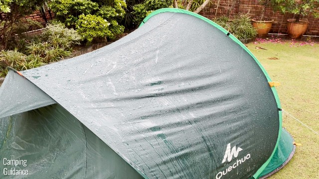 This is a picture of my Quechua 2 Seconds Pop Up Tent in the rain.