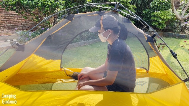 This is a picture of me sitting down on my Sea to Summit Pad (1.5 inches thick) inside my Teton Sports 1-Person Vista Quick Tent.