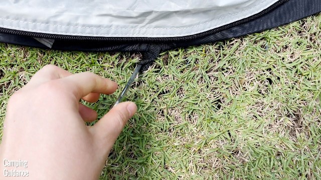 This is a picture of one of the stake loops on the Quechua 2 Seconds Fresh and Black Tent.