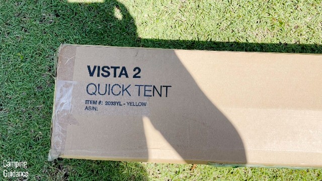 This is what the cardboard packaging of the Teton Sports 2-Person Vista Quick Tent will look like.