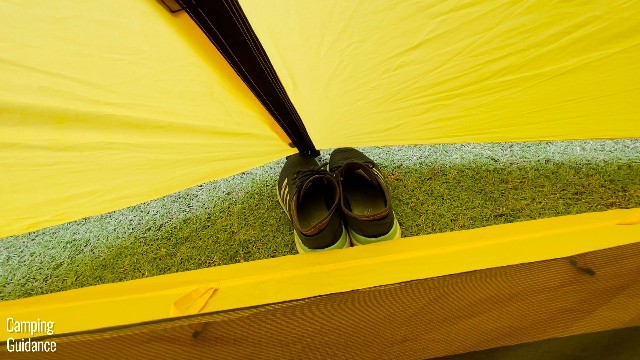 This is a picture of my sneakers inside the vestibule of the Teton Sports 2-Person Vista Quick Tent.