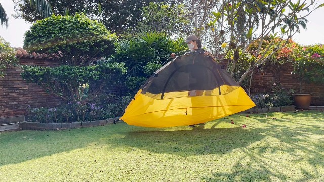 This is a picture of me picking up my Teton Sports 1-Person Vista Quick Tent off the ground entirely, and moving it from one spot to another.