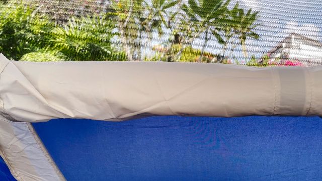 The window fabric is nicely rolled together in the Coleman Elite Sundome Tent.