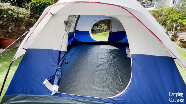 In this picture, you can see both the back door and the front door of the Coleman Elite Sundome Tent.
