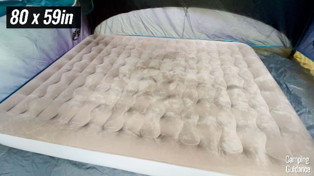This is what a queen bed looks like inside the Coleman Carlsbad 4-Person Tent.