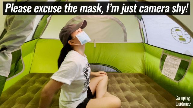 This is a picture of me sitting on my Etekcity Camping Mattress (9 inches thick) inside the Coleman Sundome 2-Person Tent.