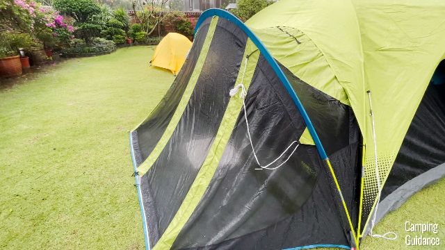 Notice how the rainfly for the Carlsbad Tent stops just as the screen room starts?
