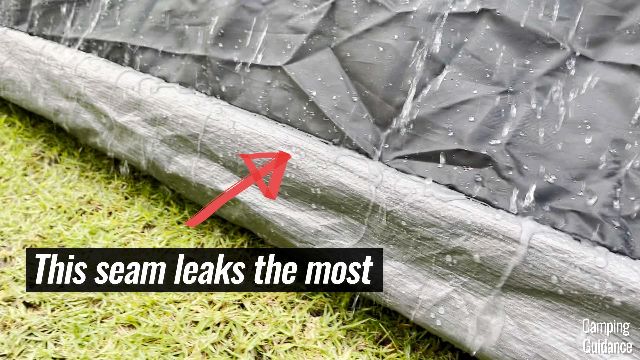Water running over the bathtub flooring seam of the Coleman Instant 4.