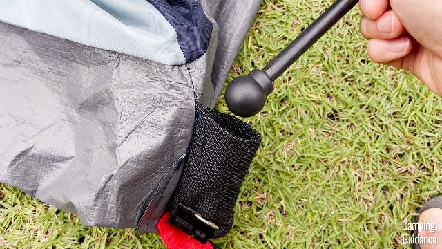 This is a close-up shot of what Coleman calls ‘fast fitting feet’ of the Coleman Skydome Tent.