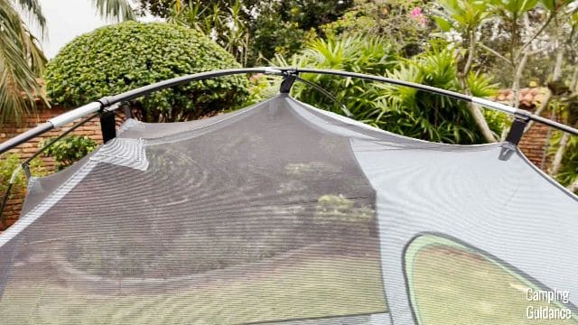 The pole clips of the Coleman Skydome Tent.