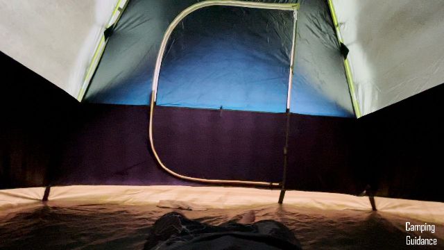 The author in her Coleman Sundome Dark Room 6