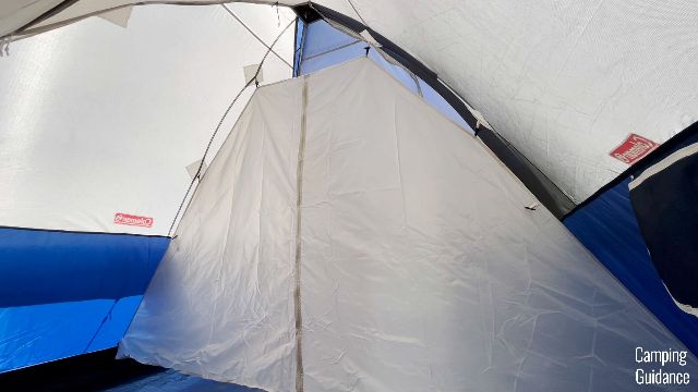 This is what the room divider of the Coleman Elite Sundome Tent looks like when zipped closed.