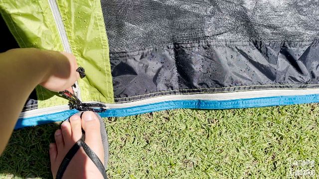 I had to use my foot to press down on the tent fabric of the Coleman Carlsbad Tent before I could unzip the screen room door easily.