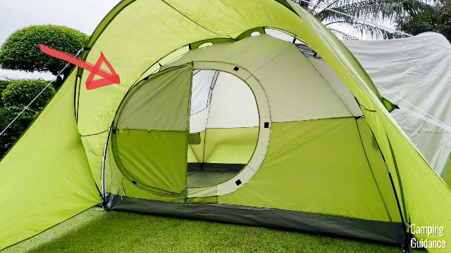 This is a picture of the hinged door of the Coleman Montana 8-Person Tent being kept open.